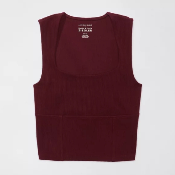 NWT American Eagle X Maddie & Kenzie Ziegler Maroon Ribbed Cropped Tank Top - Picture 4 of 14